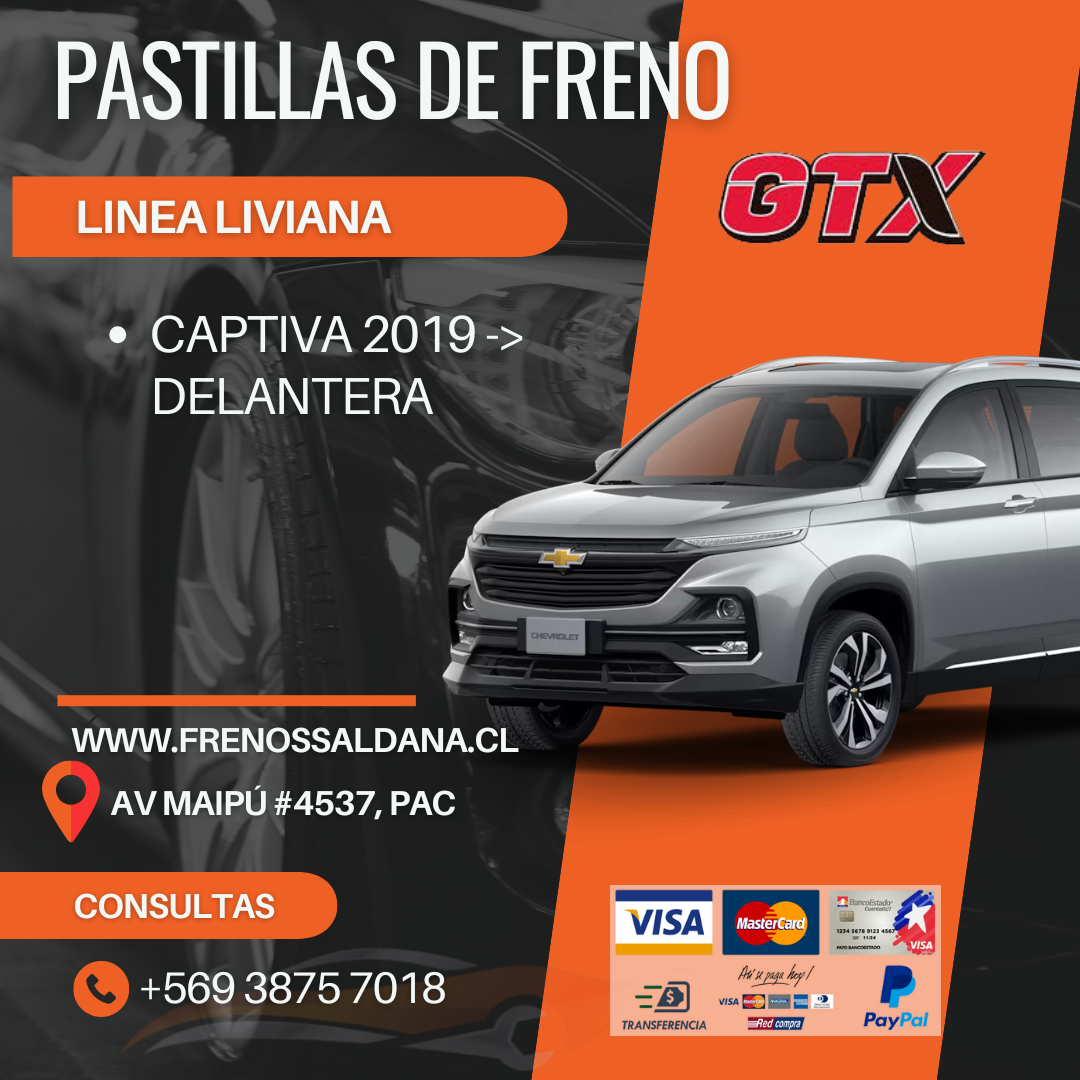 PASTILLA DE FRENO DELANTERA CHEVROLET CAPTIVA MARCA GTX